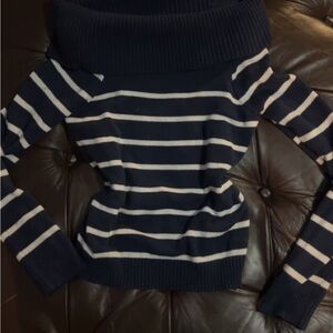 Aeropostale Navy and Cream Striped Turtleneck Sweater